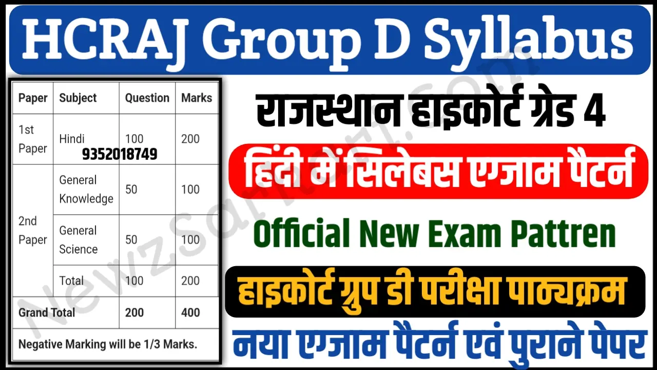 Rajasthan High Court Group D Syllabus 2025 Pdf Download HCRAJ 4th Grade Exam Pattern (in Hindi/English)